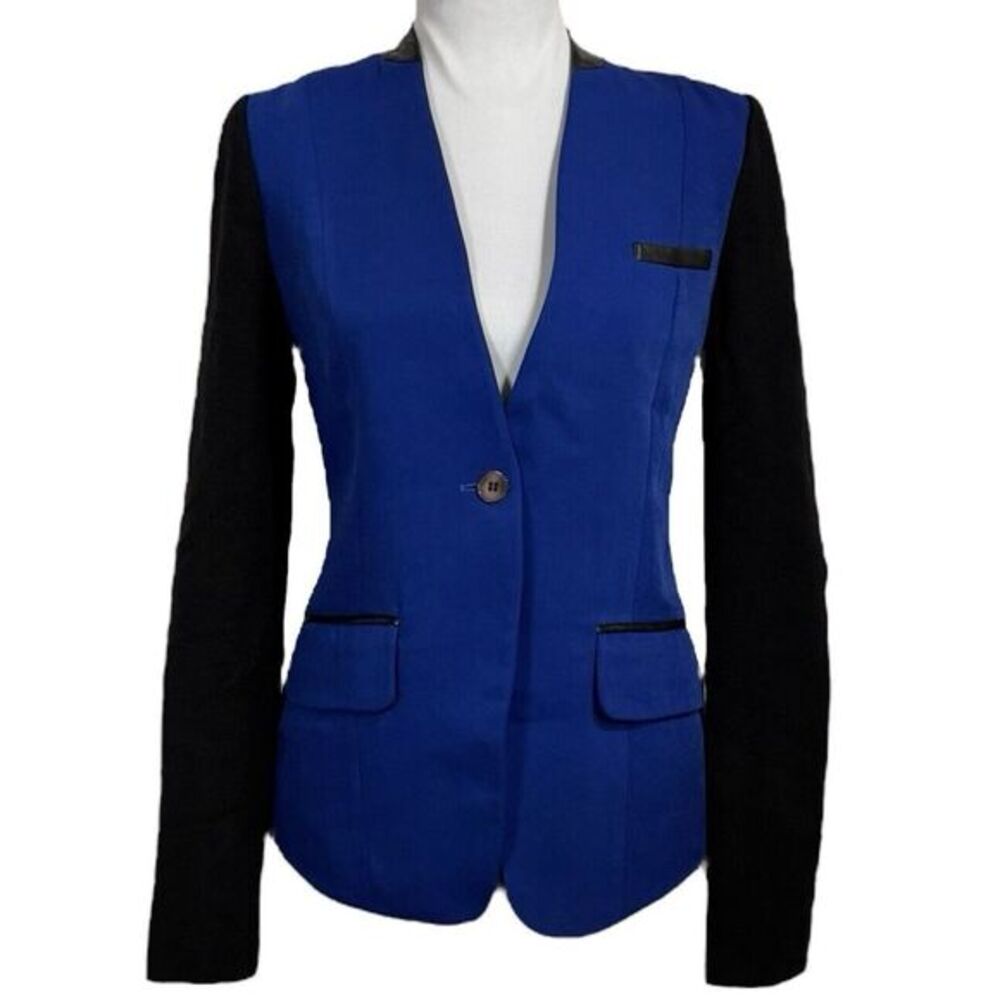 Cut25 Colorblock Blazer 2 Cobalt Black Leather Trim Elbow Patch‎ Stretch Tuxedo